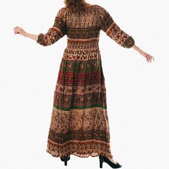 Colorful peasant maxi dress short sleeve off shoulder boho summer floral tie dye - Picture 4 of 6